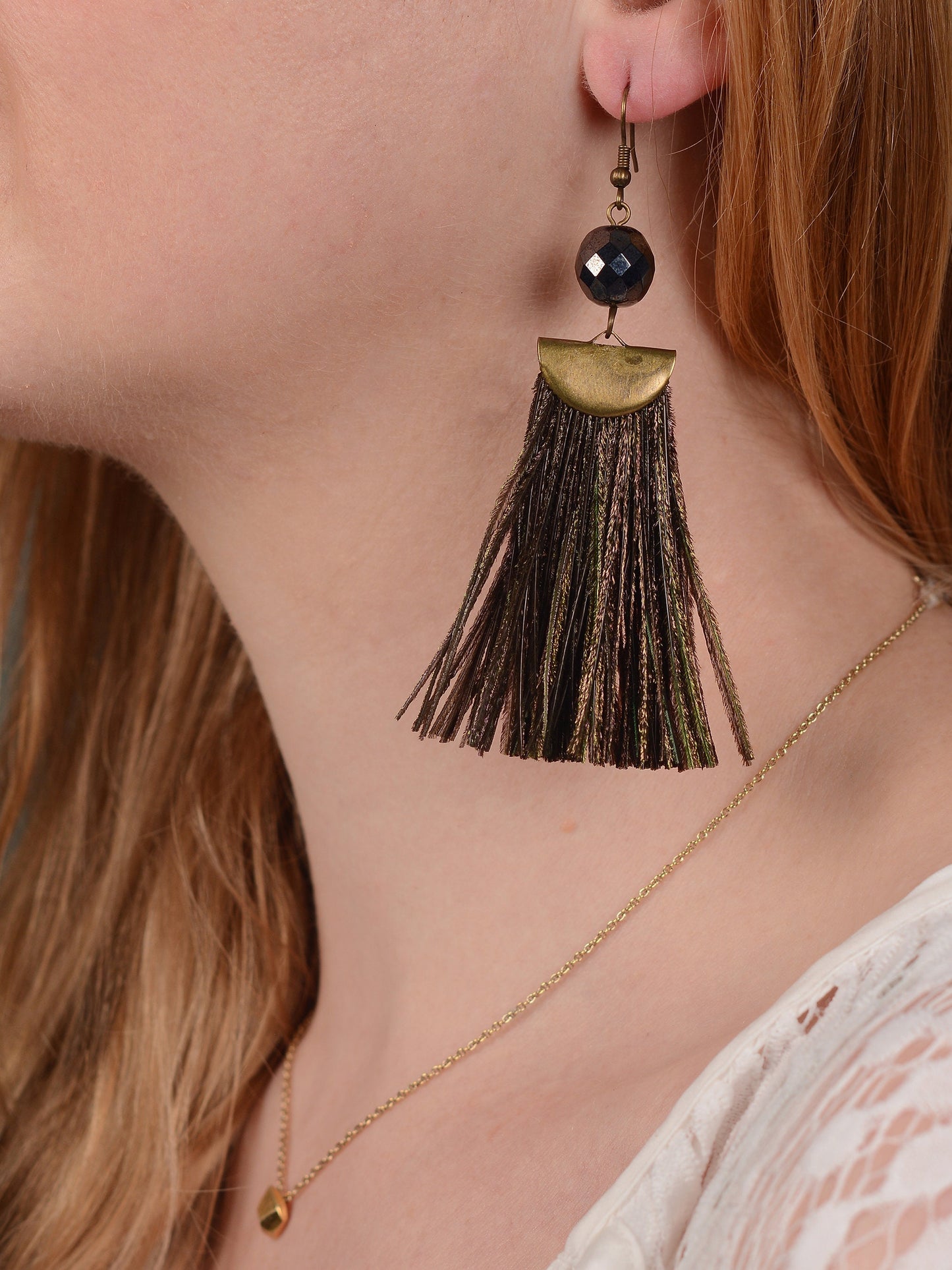 Shimmering Peacock Feather Tassel Earrings | Festival Earrings | Feather Jewellery | Long Earrings