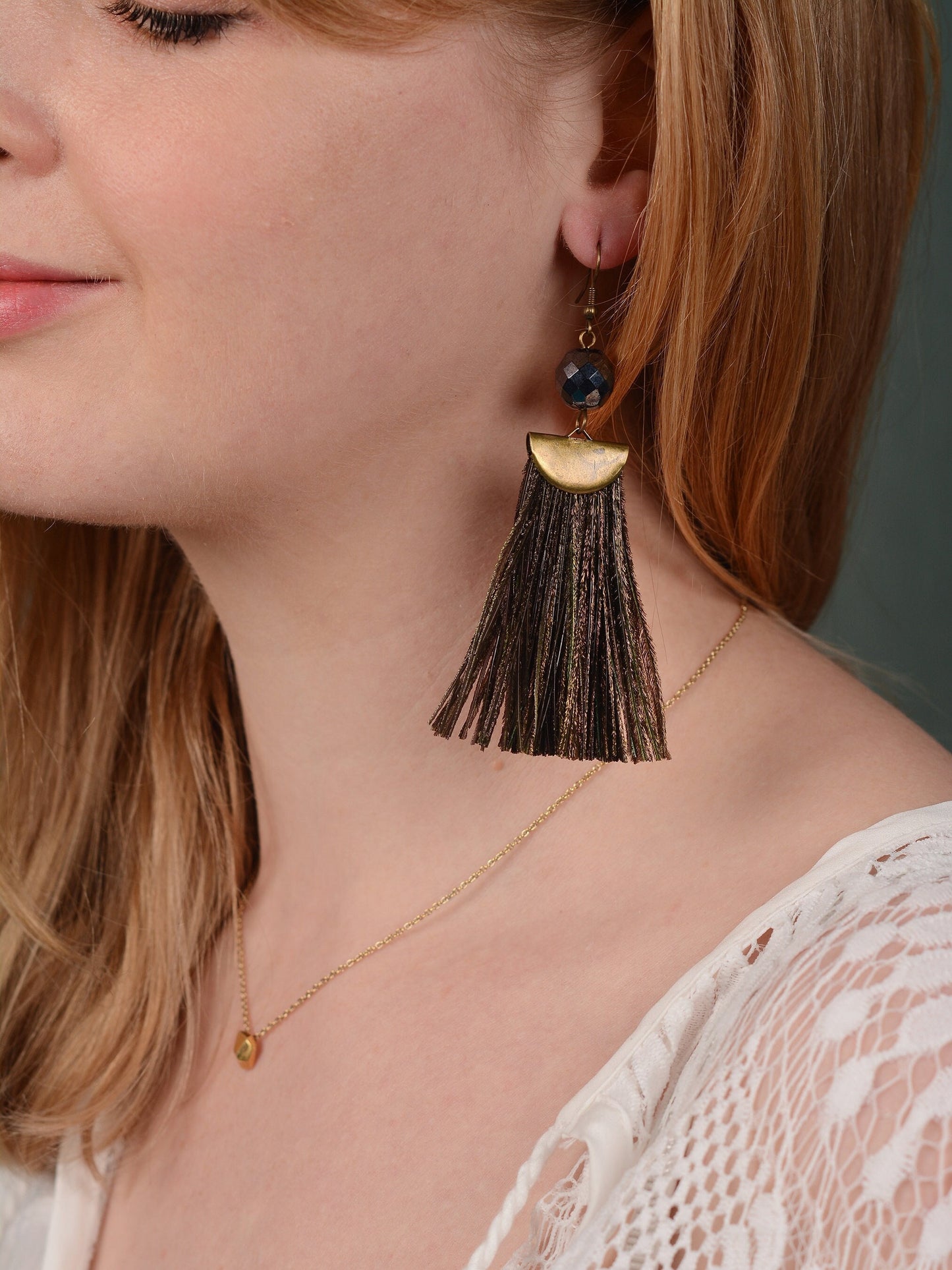 Shimmering Peacock Feather Tassel Earrings | Festival Earrings | Feather Jewellery | Long Earrings