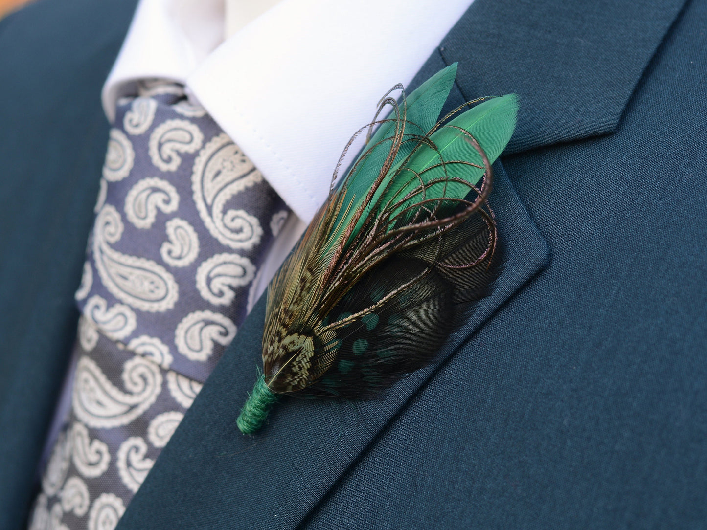 Shades of Green Feather Boutonniere | Duck Feather Pin | Pheasant Feather Brooch | Feather Hat Pin