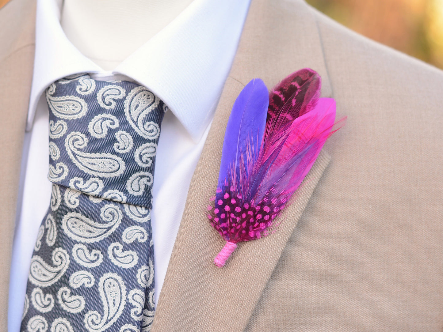 Shades of Pink and Purple Feather Boutonniere | Pheasant Feather Hat Pin | Feather Brooch