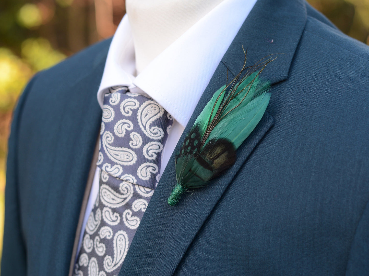 Shades of Green Feather Brooch Pin | Duck Feather Boutonniere | Green Feather Hat Pin | Feather Lapel Pin