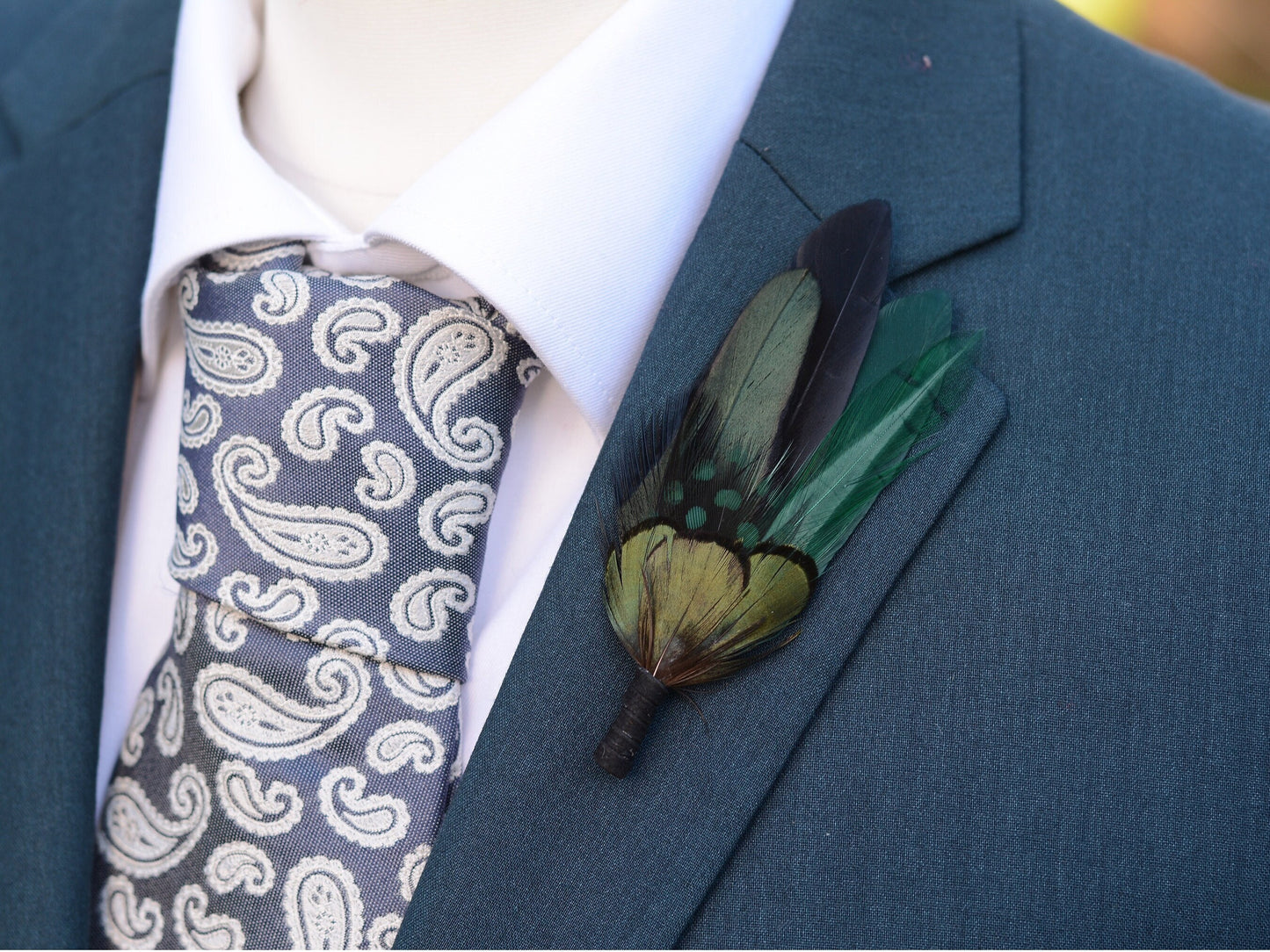Feather Brooch Pin in Black and Bottle Green | Duck Feather Boutonniere | Feather Hat Pin