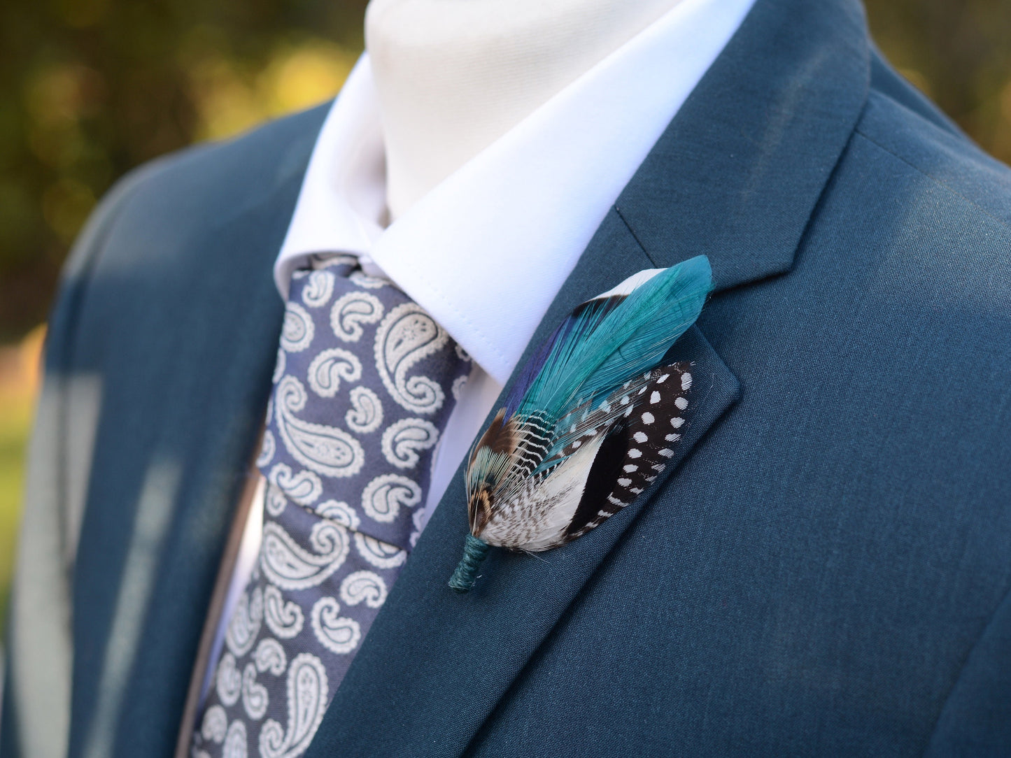 Blue and Teal Duck Feather Lapel Pin | Duck Feather Boutonniere | Pheasant Feather Brooch | Feather Hat Pin