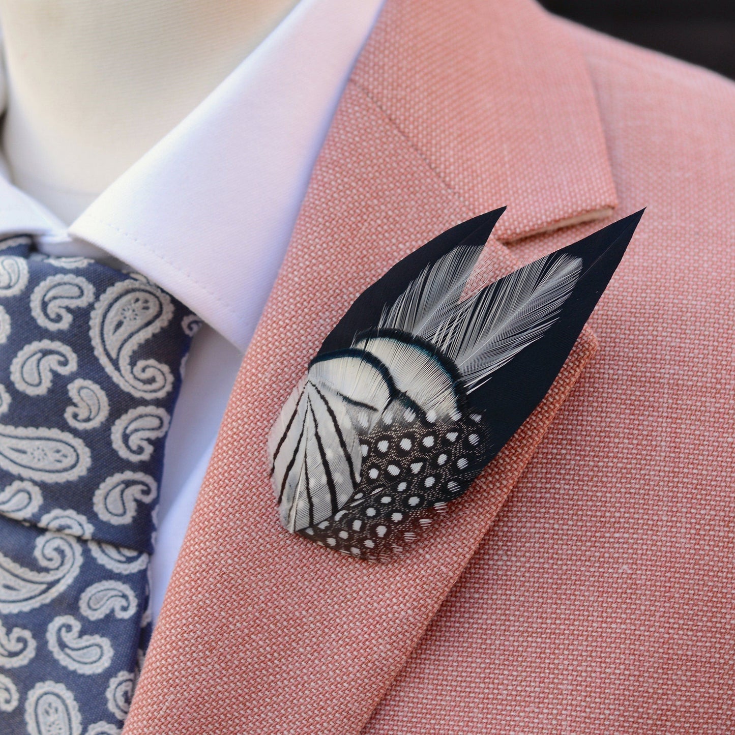 Monochrome Feather Hat Pin / Lapel Pin | Feather Boutonniere | Pheasant Feather Brooch