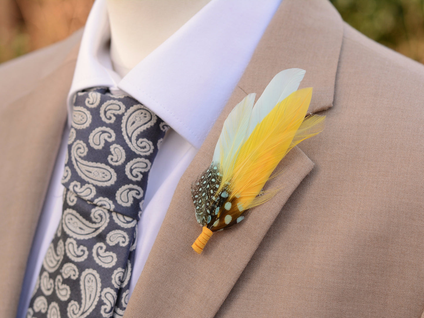 Feather Hat Pin in Mint Green and Yellow | Duck Feather Brooch | Duck Feather Boutonniere | Feather Hat Pin