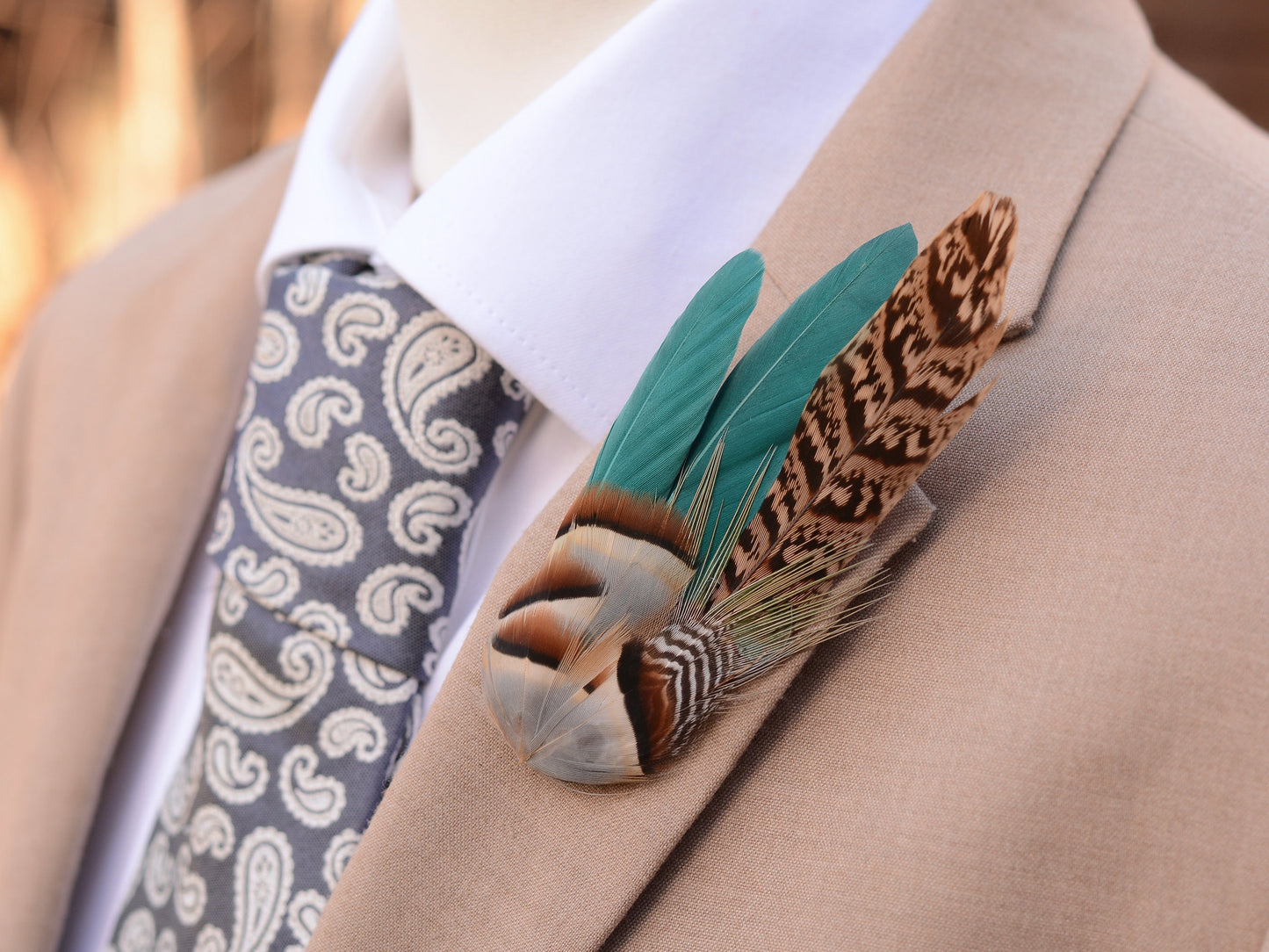 Teal, Partridge and Pheasant Feather Lapel / Hat Pin | Feather Boutonniere | Pheasant Feather Brooch | Feather Hat Pin | Pheasant Lapel Pin