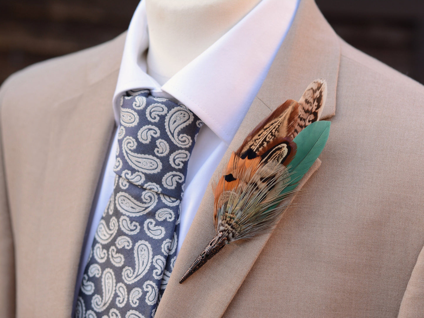 Natural Pheasant Feather Boutonniere / Hat Pin | Pheasant Feather Brooch | Wedding Corsage