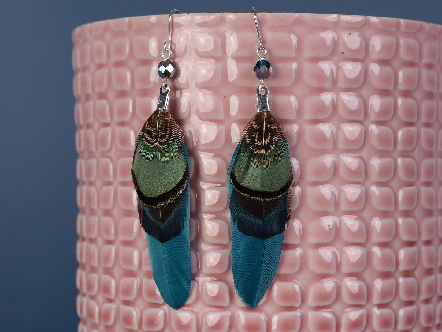 Teal, Blue and Green Pheasant Feather Earrings | Festival Earrings | Feather Jewellery | Festival Jewellery | Drop Earrings