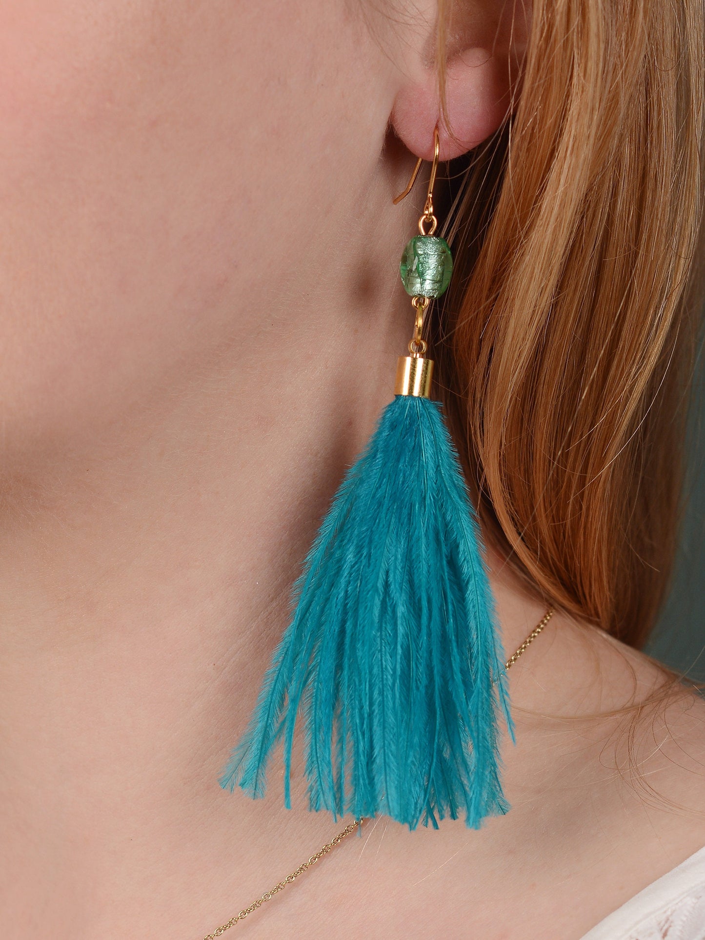 Long Turquoise Ostrich Feather Tassel Earrings | Festival Earrings | Feather Jewellery | Festival Jewellery | Long Earrings