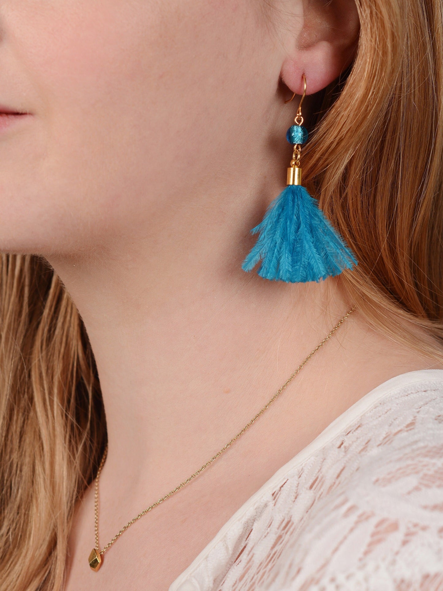 Bright Ocean Blue Feather Tassel Earrings | Festival Earrings | Feather Jewellery | Festival Jewellery
