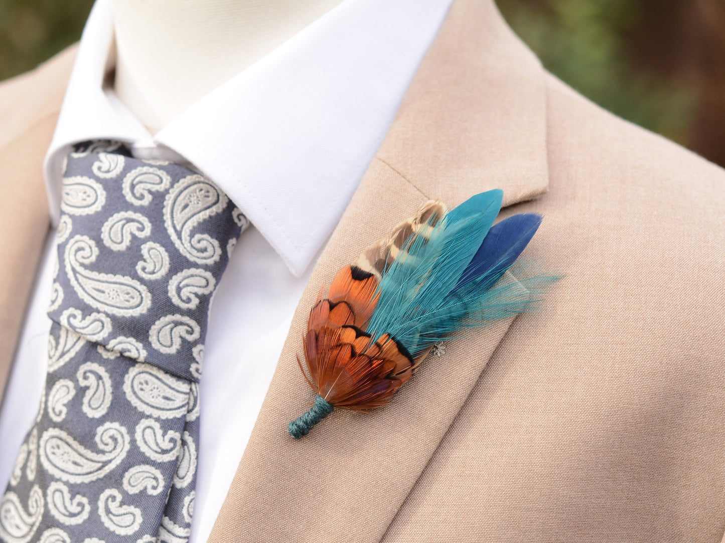 Navy Blue and Teal Pheasant Feather Pin | Feather Boutonniere | Duck Feather Brooch / Hat Pin