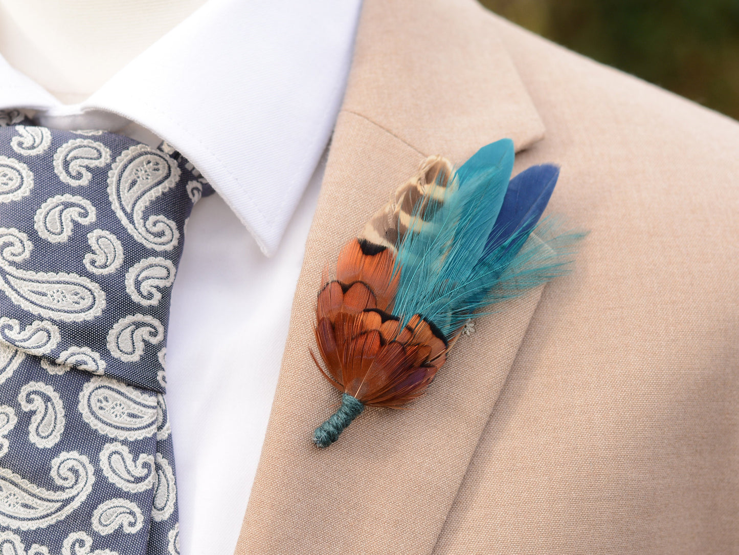 Navy Blue and Teal Pheasant Feather Pin | Feather Boutonniere | Duck Feather Brooch / Hat Pin