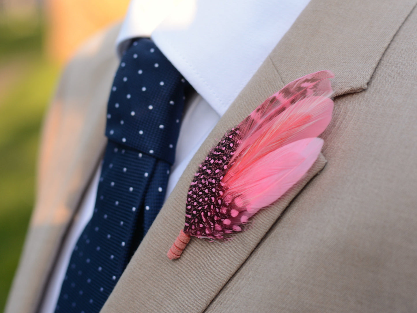 Ombre Blush Pink and Coral Feather Lapel Pin | Pheasant Feather Boutonniere | Feather Brooch | Feather Hat Pin