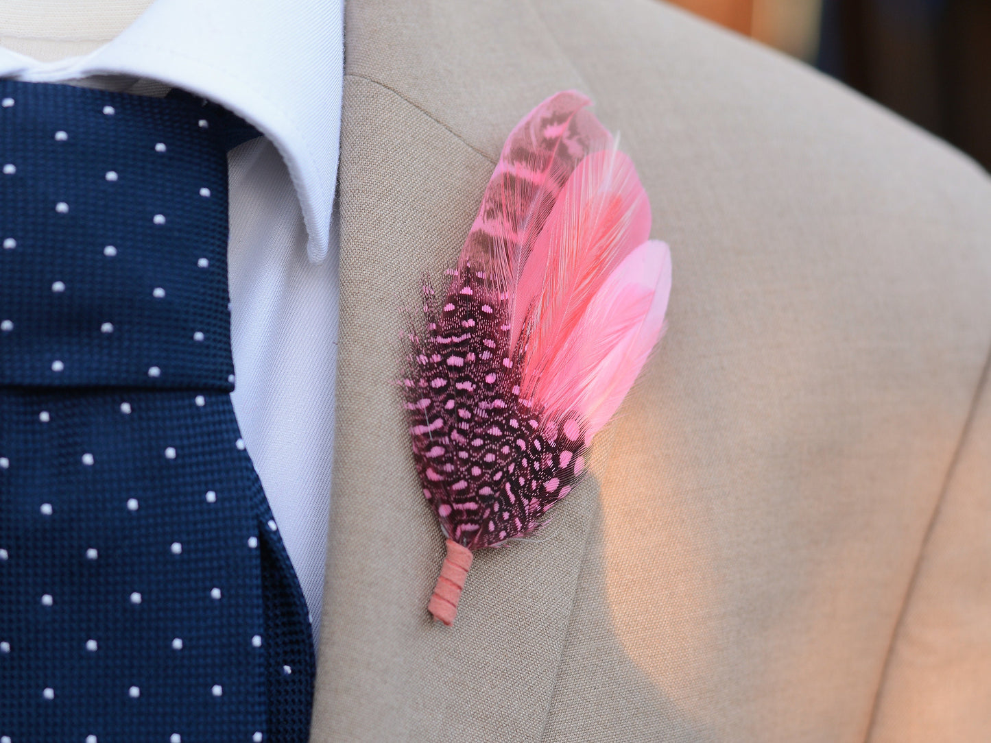 Ombre Blush Pink and Coral Feather Lapel Pin | Pheasant Feather Boutonniere | Feather Brooch | Feather Hat Pin