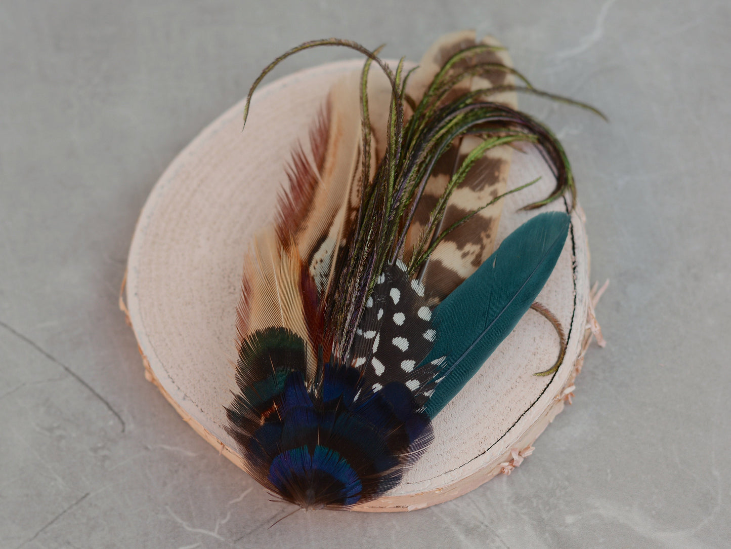 Navy Blue and Pheasant Feather Lapel Pin / Hat Pin No.162 | Unique Pheasant Feather Boutonniere | Duck Feather Brooch