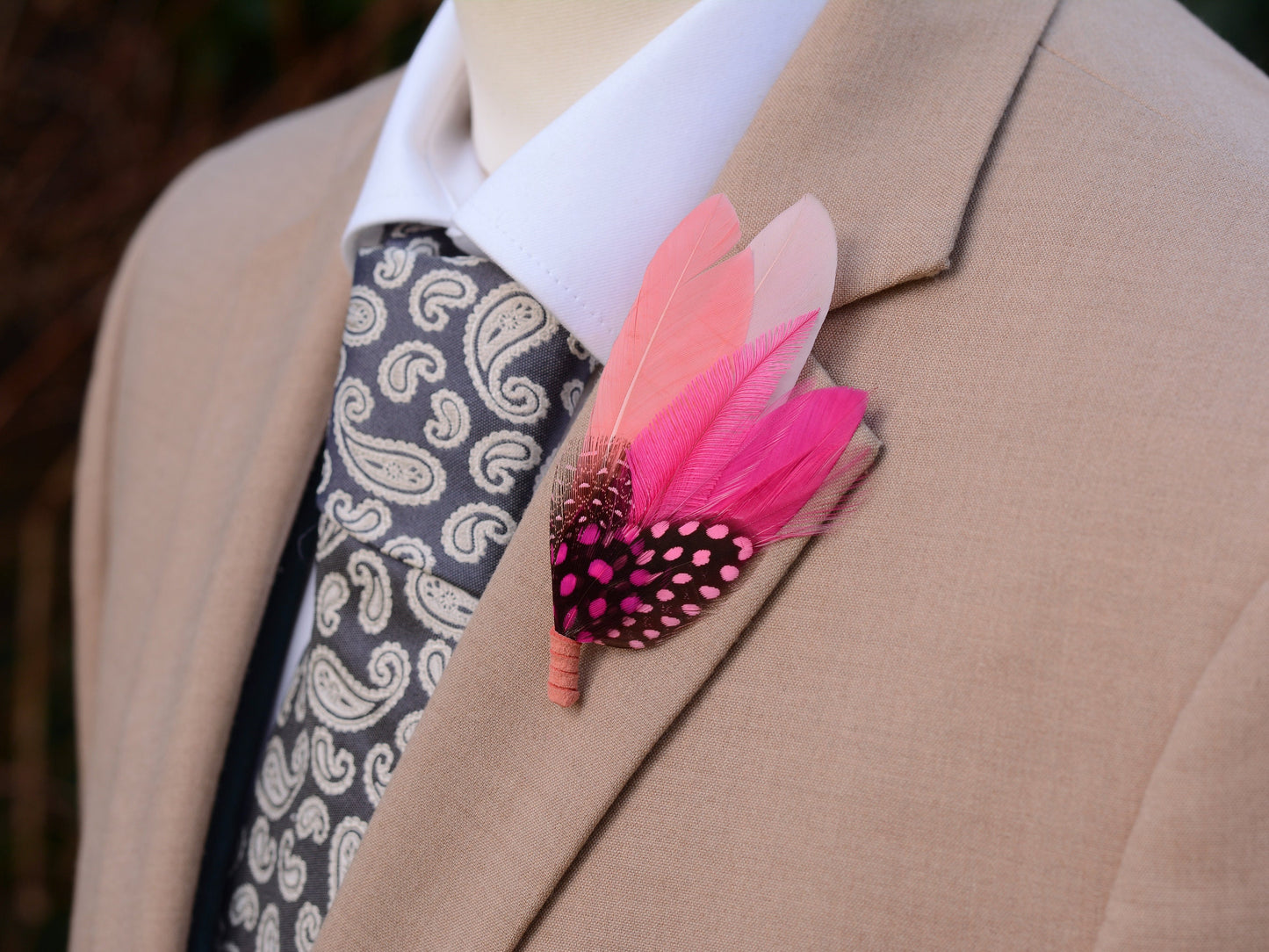 Shades of Pink Feather Lapel Pin Small no.203 | Pheasant Feather Boutonniere | Feather Brooch | Feather Hat Pin