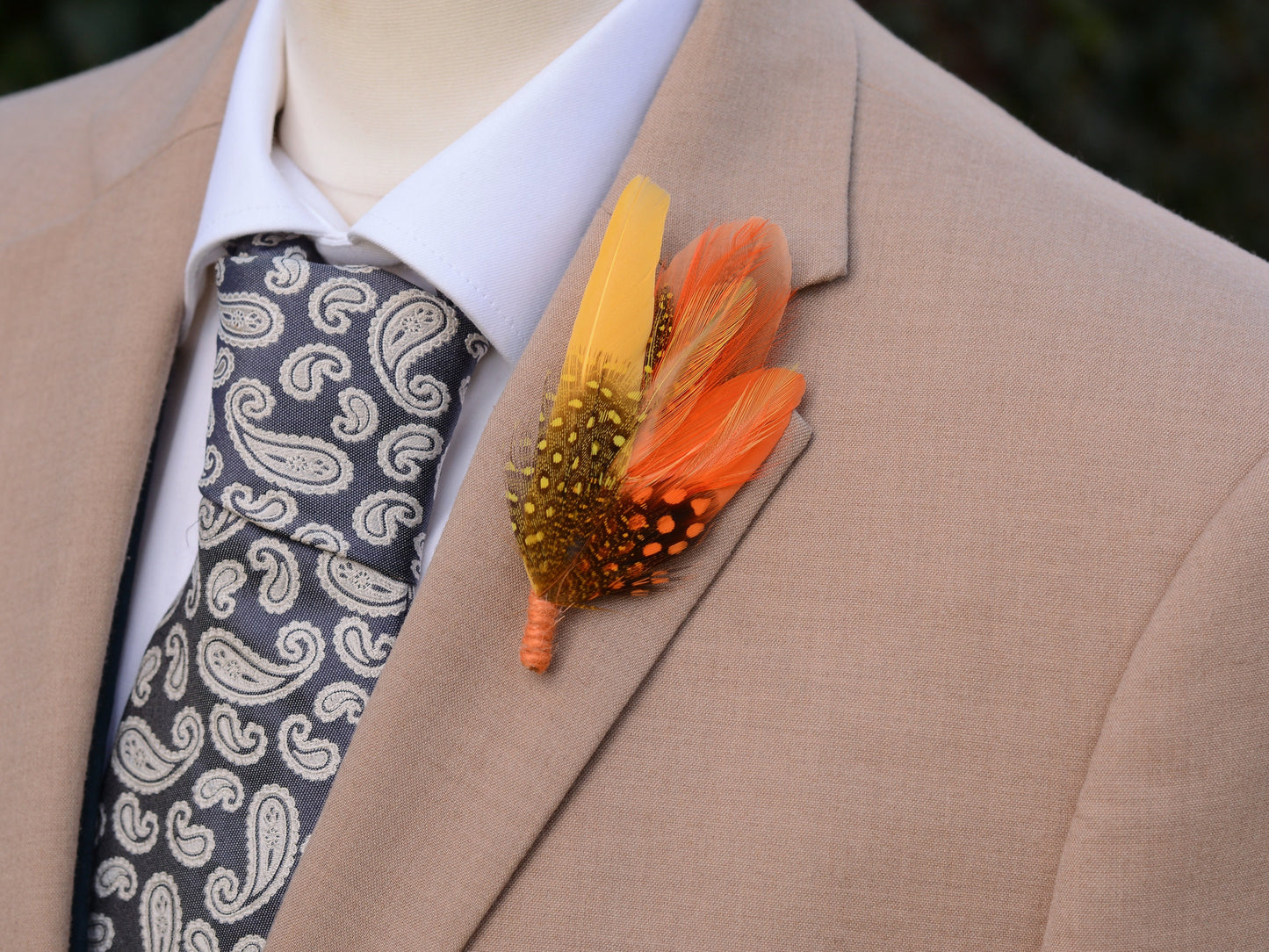 Bright Yellow and Orange Dyed Feather Pin Small no.210 | Pheasant Feather Boutonniere | Feather Brooch | Feather Hat Pin
