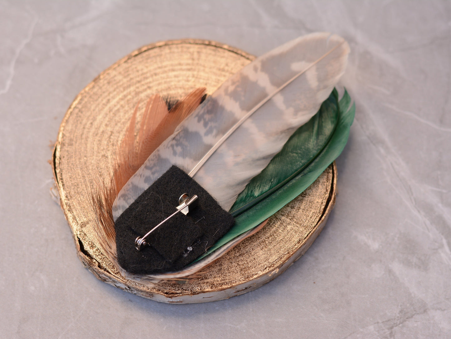 Pheasant Feather Lapel Pin in Green and Copper No.12 | Feather Boutonniere | Pheasant Feather Brooch | Feather Hat Pin | Grooms Outfit