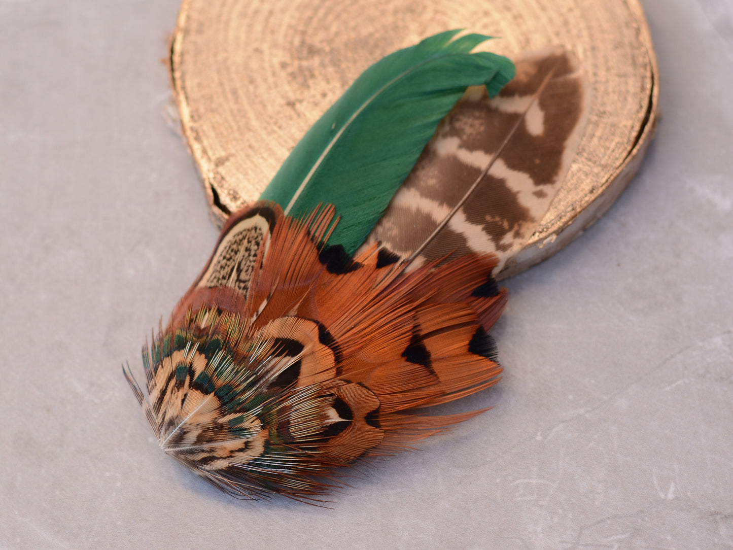 Pheasant Feather Lapel Pin in Green and Copper No.12 | Feather Boutonniere | Pheasant Feather Brooch | Feather Hat Pin | Grooms Outfit