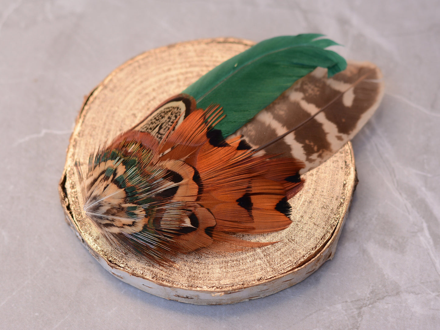 Pheasant Feather Lapel Pin in Green and Copper No.12 | Feather Boutonniere | Pheasant Feather Brooch | Feather Hat Pin | Grooms Outfit