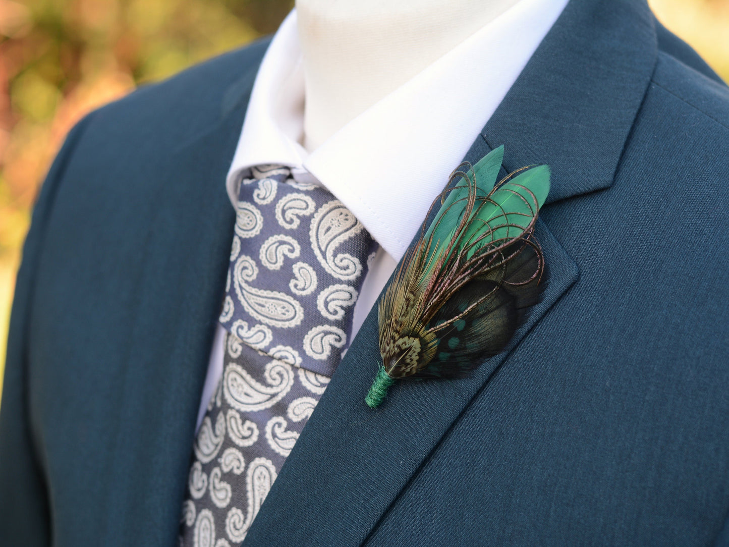 Shades of Green Feather Boutonniere | Duck Feather Pin | Pheasant Feather Brooch | Feather Hat Pin