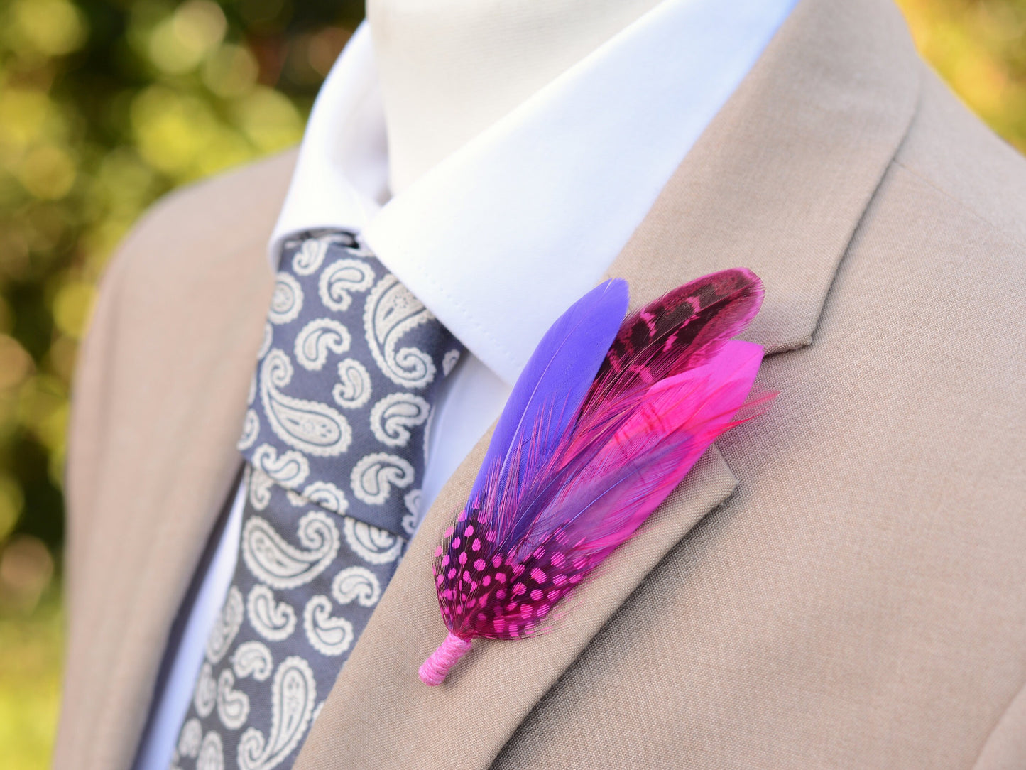 Shades of Pink and Purple Feather Boutonniere | Pheasant Feather Hat Pin | Feather Brooch