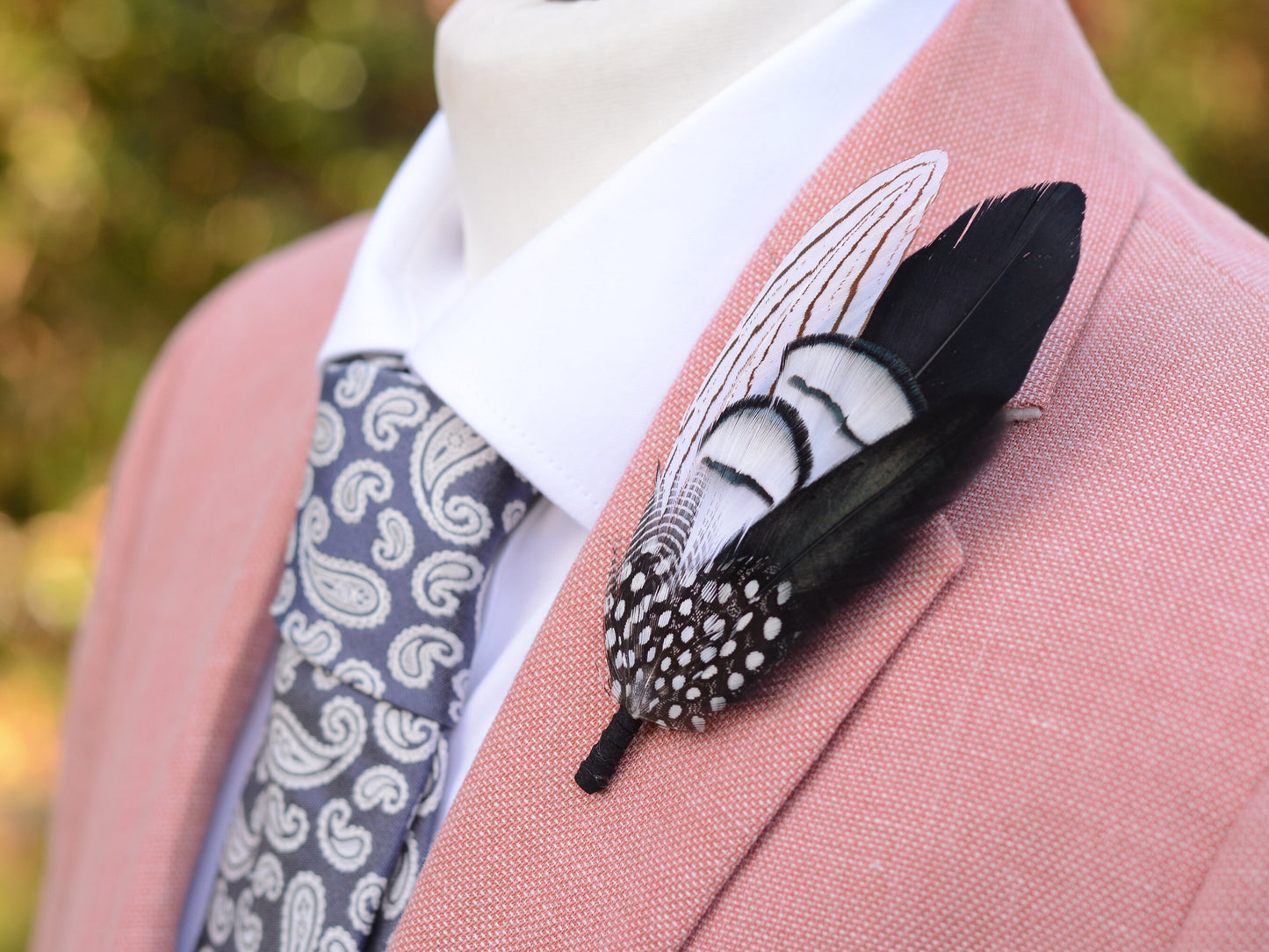 Monochrome Feather Lapel Pin Large No.1 | Feather Boutonniere | Pheasant Feather Brooch | Feather Hat Pin