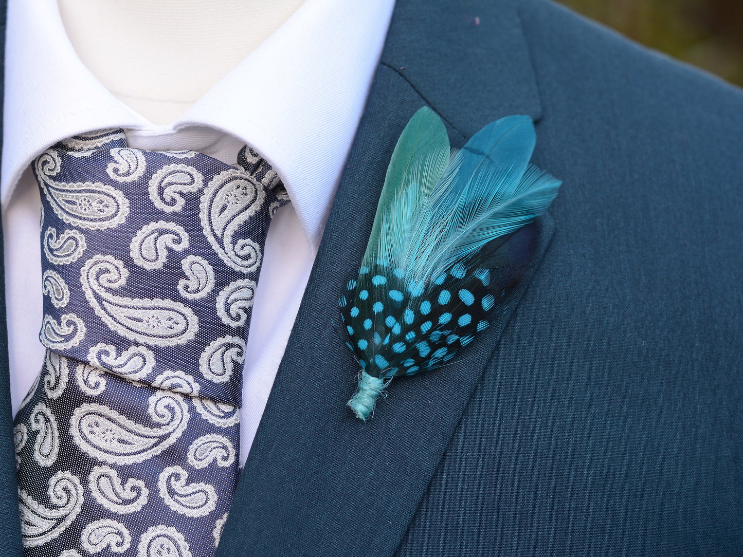Ombre Shades of Turquoise Blue and Green Feather Lapel Pin | Duck Feather Boutonniere | Pheasant Feather Brooch | Feather Hat Pin