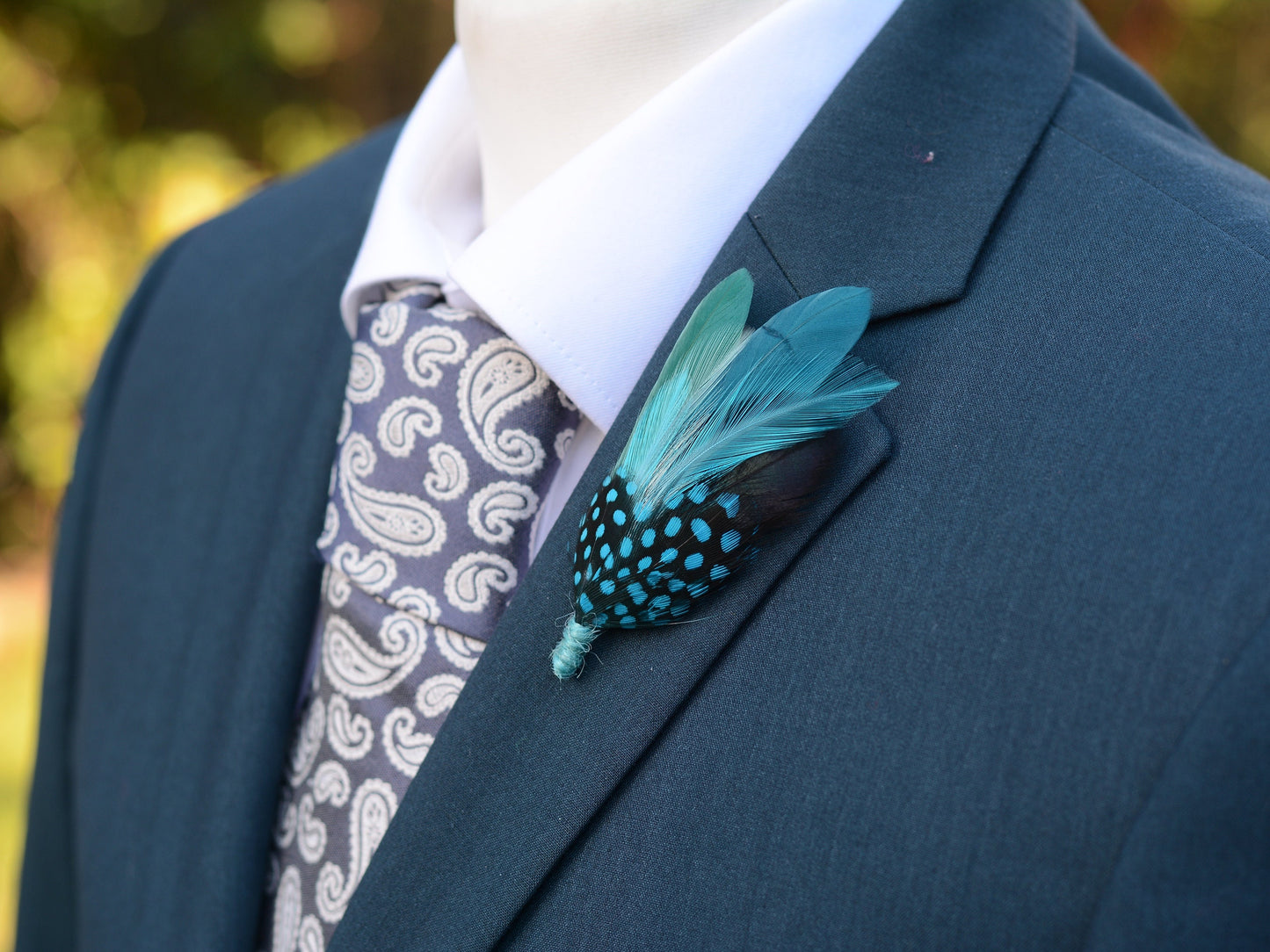 Ombre Shades of Turquoise Blue and Green Feather Lapel Pin | Duck Feather Boutonniere | Pheasant Feather Brooch | Feather Hat Pin