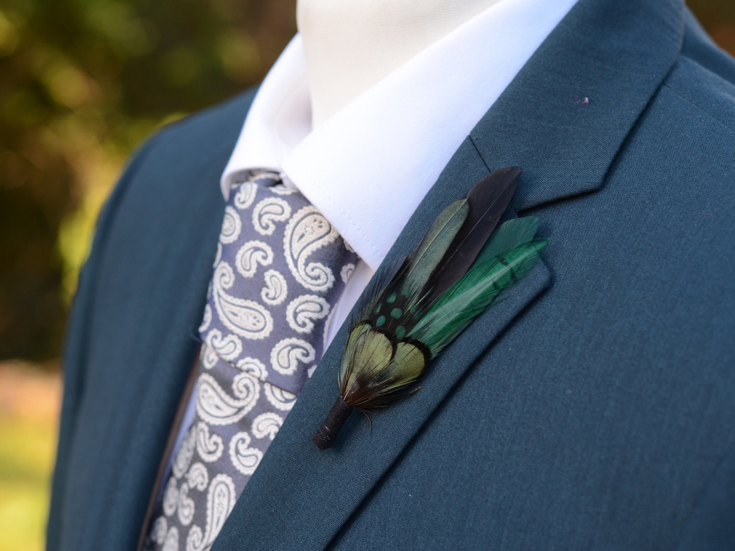 Feather Brooch Pin in Black and Bottle Green | Duck Feather Boutonniere | Feather Hat Pin