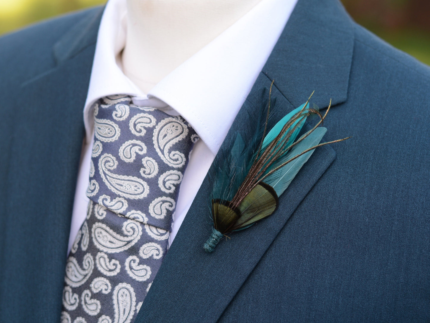 Shades of Teal Feather Pin | Duck Feather Boutonniere | Pheasant Feather Brooch | Feather Hat Pin