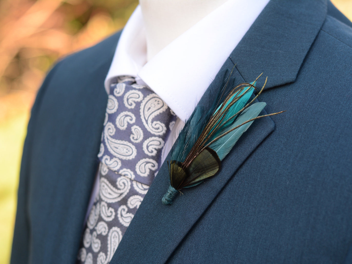 Shades of Teal Feather Pin | Duck Feather Boutonniere | Pheasant Feather Brooch | Feather Hat Pin