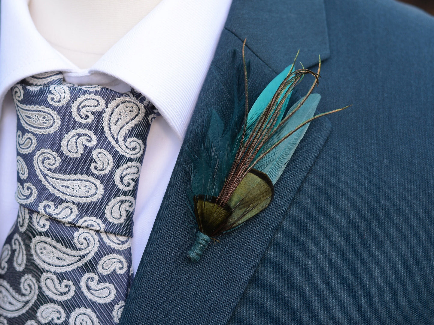 Shades of Teal Feather Pin | Duck Feather Boutonniere | Pheasant Feather Brooch | Feather Hat Pin
