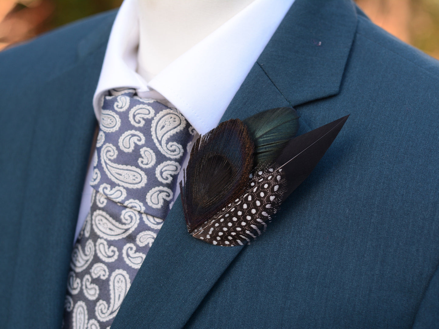 Black Peacock Eye Feather Lapel Pin | Feather Boutonniere | Pheasant Feather Brooch | Feather Hat Pin