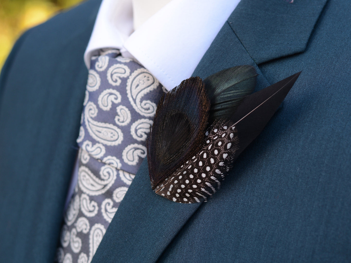Black Peacock Eye Feather Lapel Pin | Feather Boutonniere | Pheasant Feather Brooch | Feather Hat Pin
