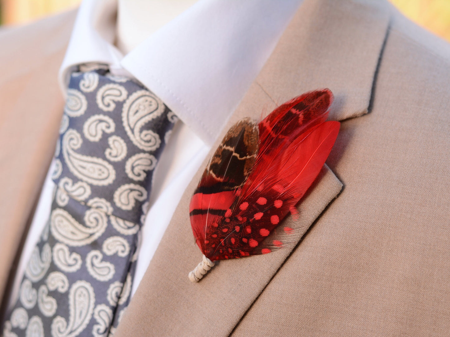 Black and Red Feather Hat Pin | Duck Feather Boutonniere | Pheasant Feather Brooch |