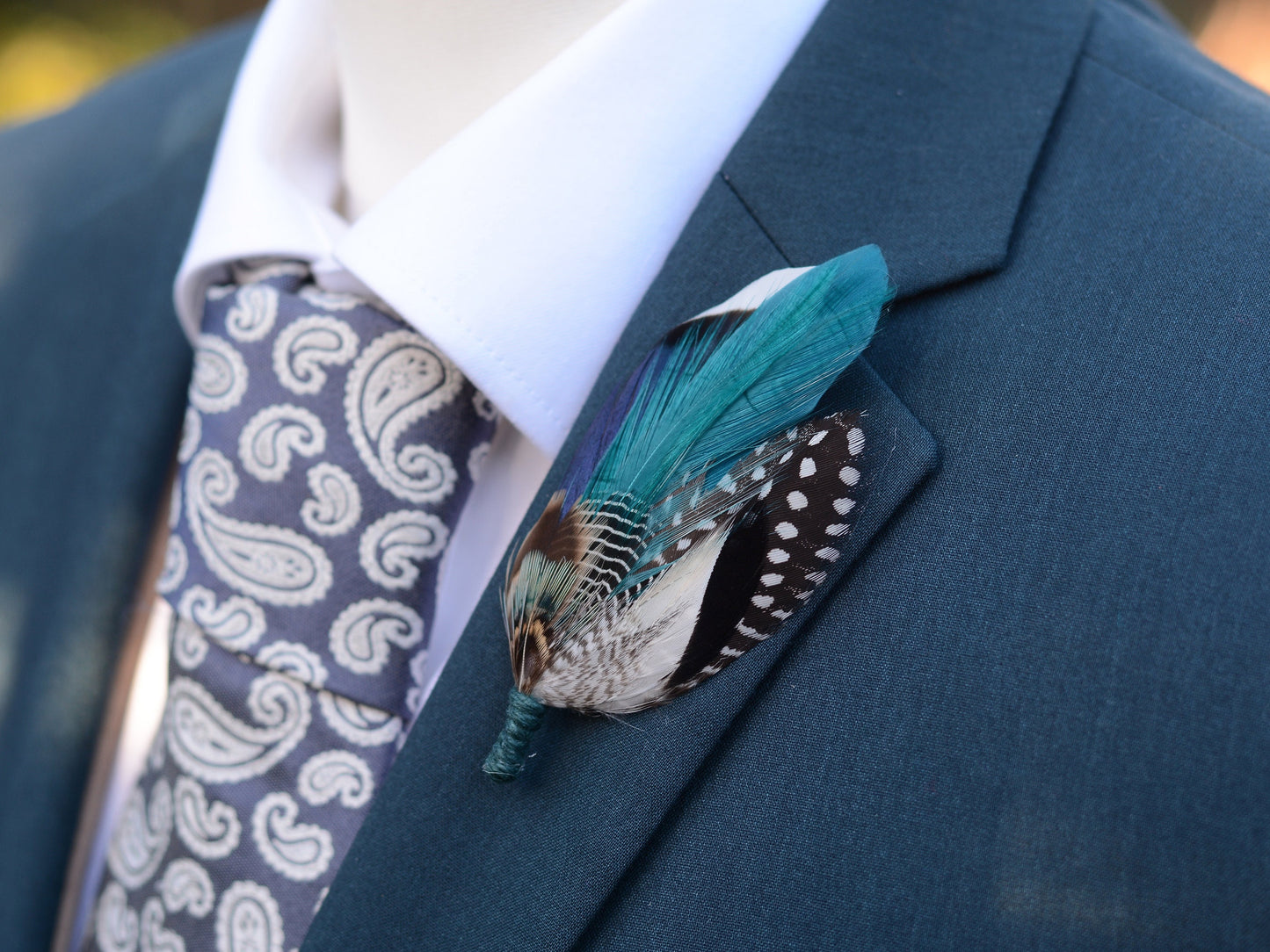Blue and Teal Duck Feather Lapel Pin | Duck Feather Boutonniere | Pheasant Feather Brooch | Feather Hat Pin