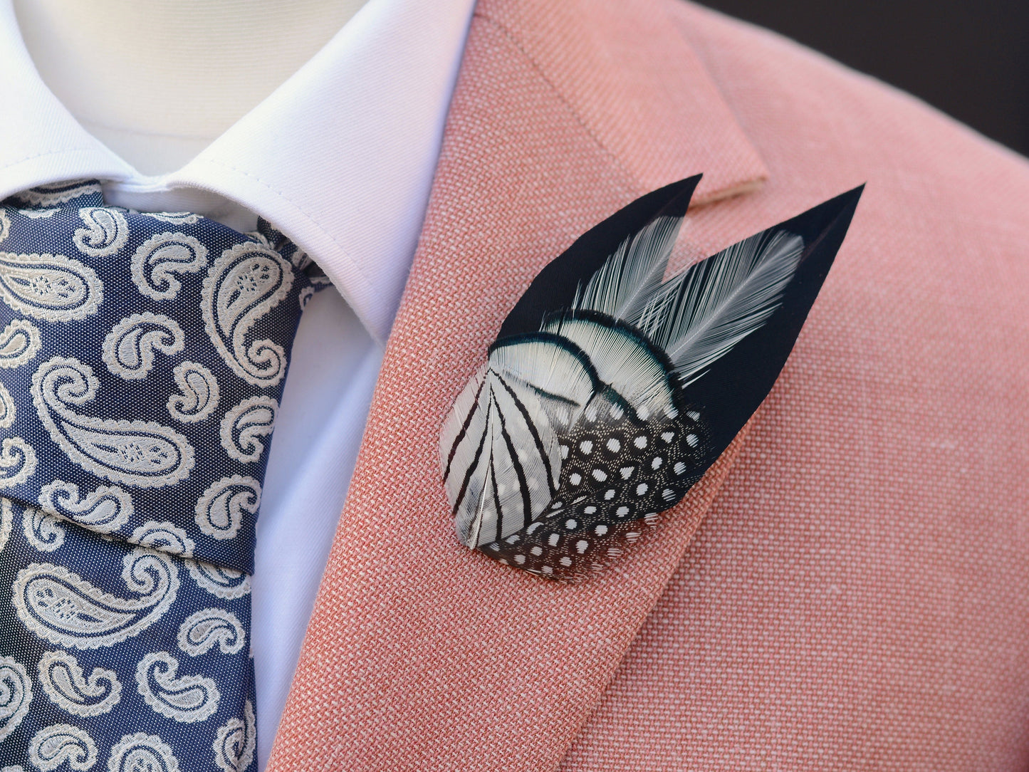 Monochrome Feather Hat Pin / Lapel Pin | Feather Boutonniere | Pheasant Feather Brooch