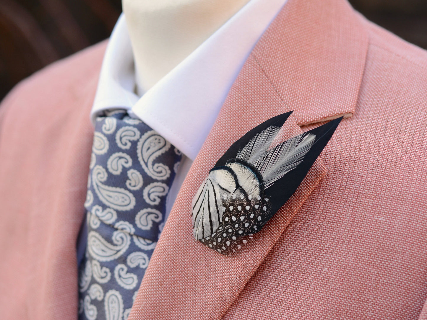 Monochrome Feather Hat Pin / Lapel Pin | Feather Boutonniere | Pheasant Feather Brooch