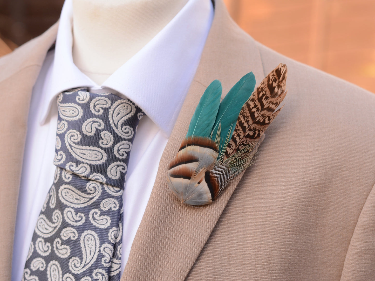 Teal, Partridge and Pheasant Feather Lapel / Hat Pin | Feather Boutonniere | Pheasant Feather Brooch | Feather Hat Pin | Pheasant Lapel Pin