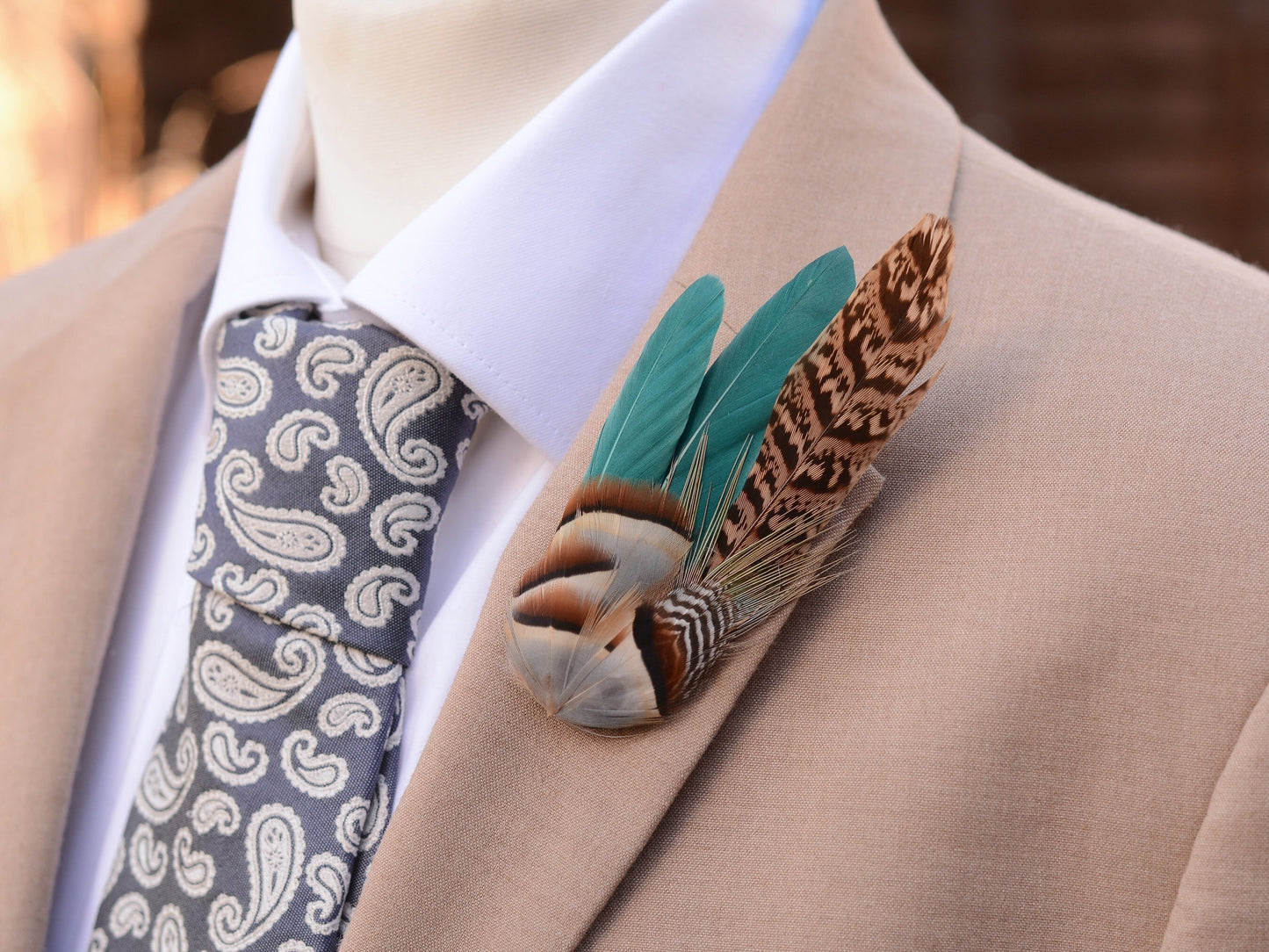 Teal, Partridge and Pheasant Feather Lapel / Hat Pin | Feather Boutonniere | Pheasant Feather Brooch | Feather Hat Pin | Pheasant Lapel Pin