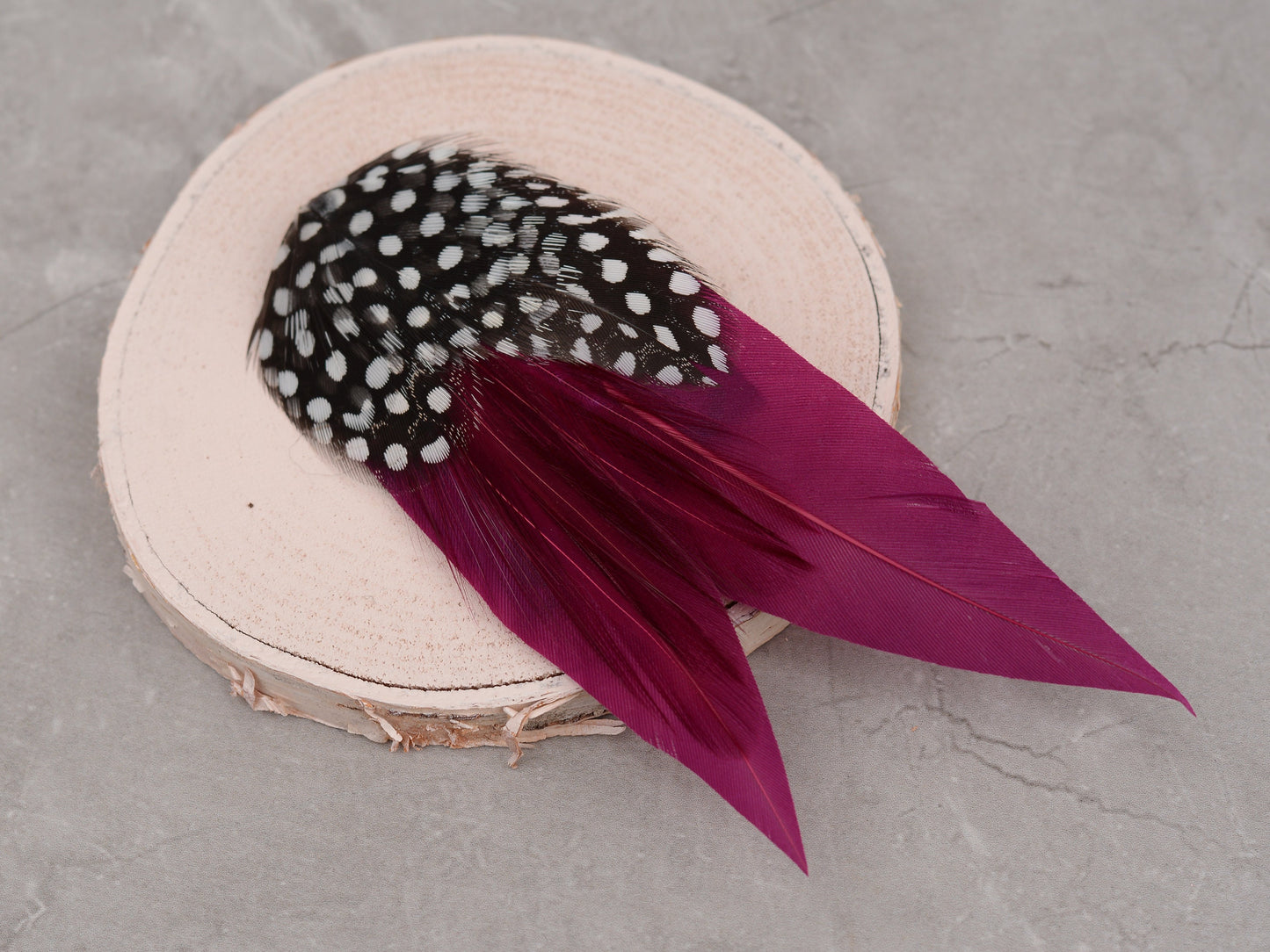 Plum Purple Feather Lapel Pin with Spotted Guinea Fowl Feathers | Feather Boutonniere | Feather Brooch | Feather Hat Pin | Plum Lapel Pin
