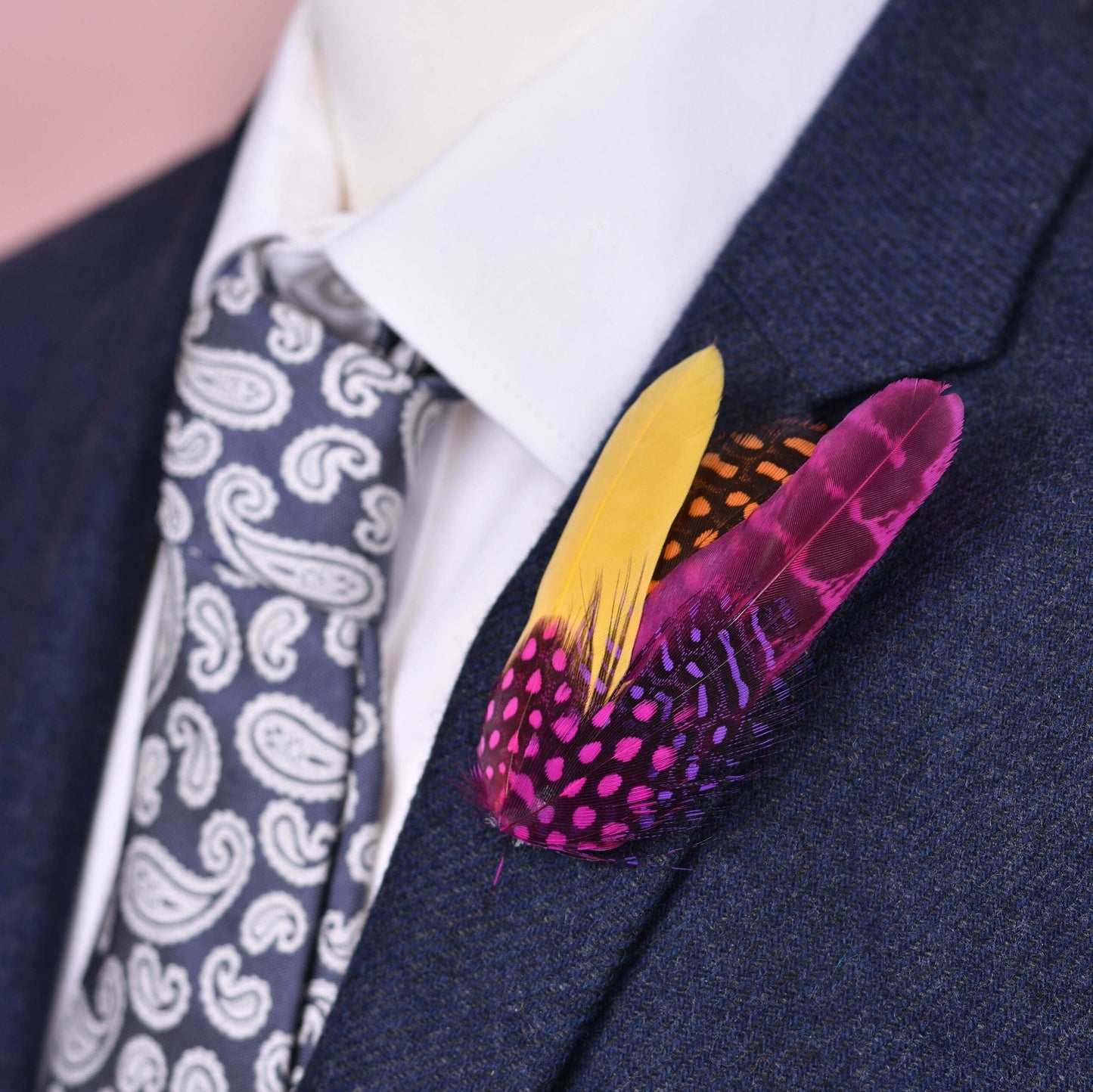 Pink, Yellow and Orange Feather Hat Pin Small No.84