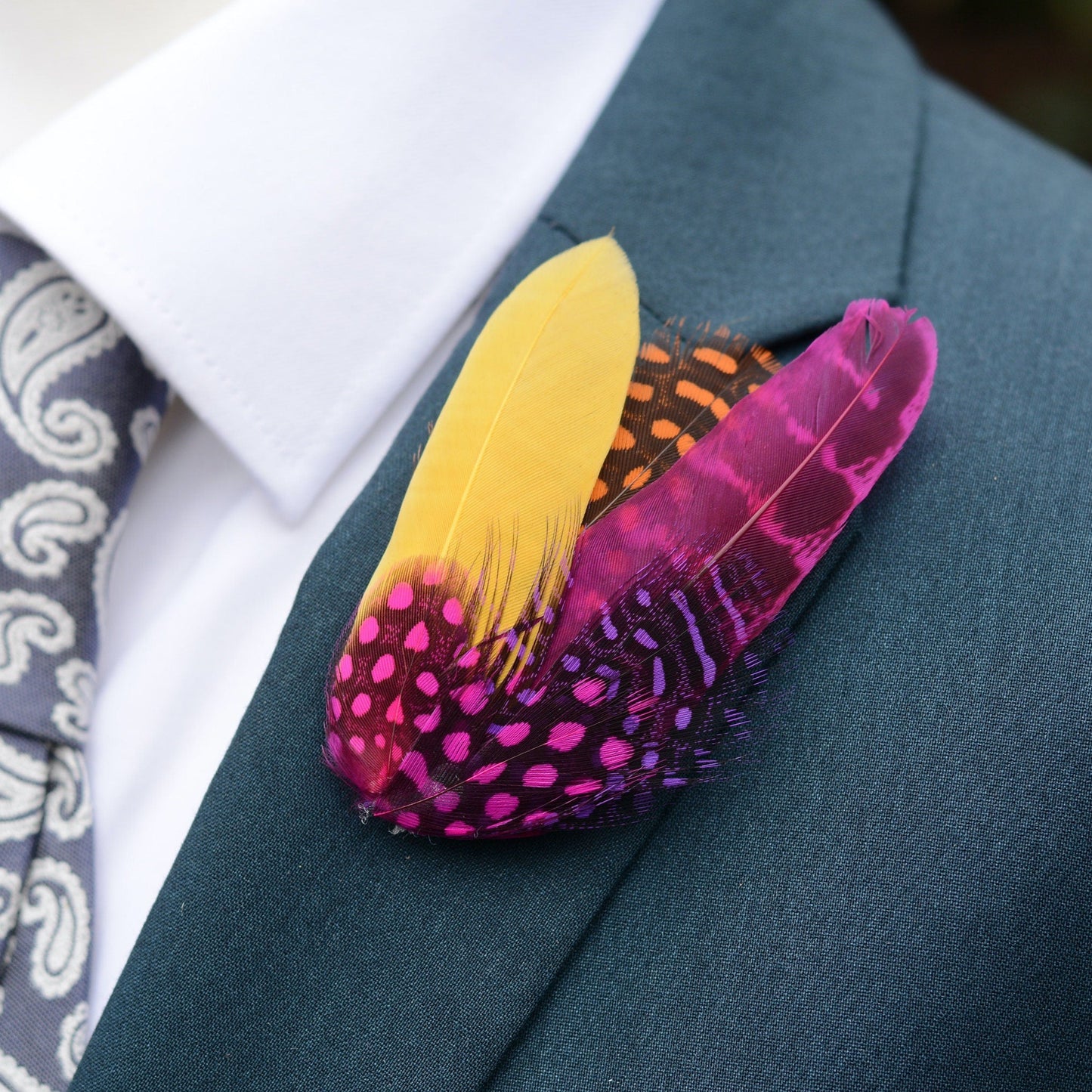 Pink, Yellow and Orange Feather Hat Pin Small No.84