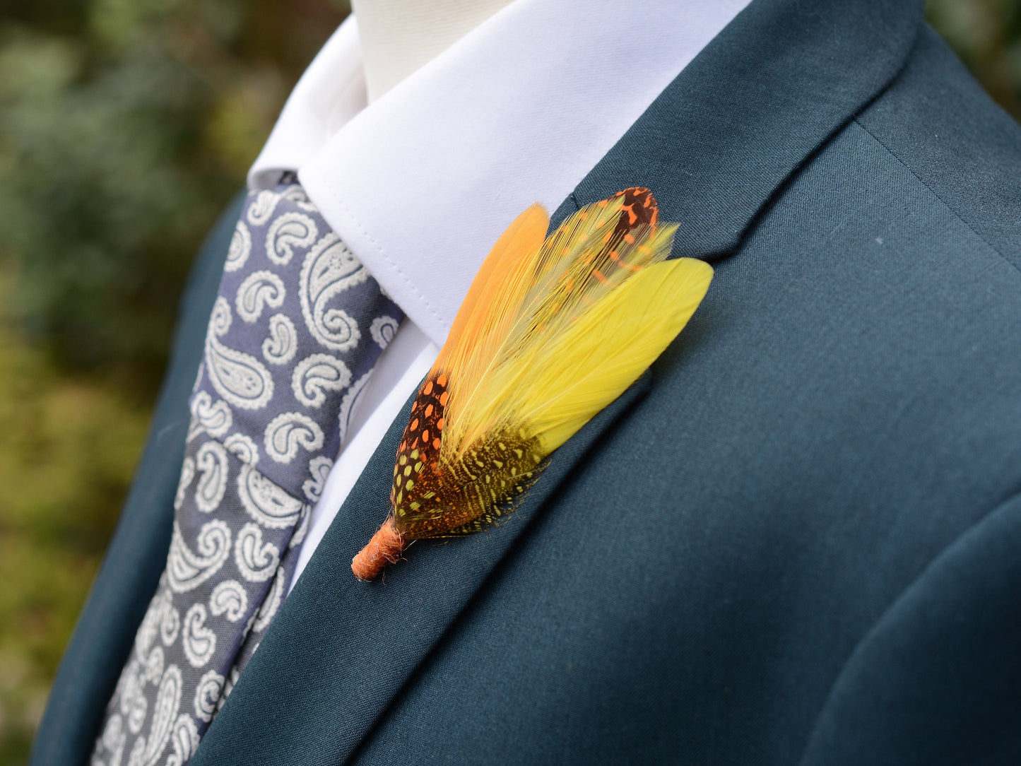 Fall Orange Dyed Feather Boutonniere Pin Small no.204 | Pheasant Feather Lapel | Feather Brooch | Feather Hat Pin