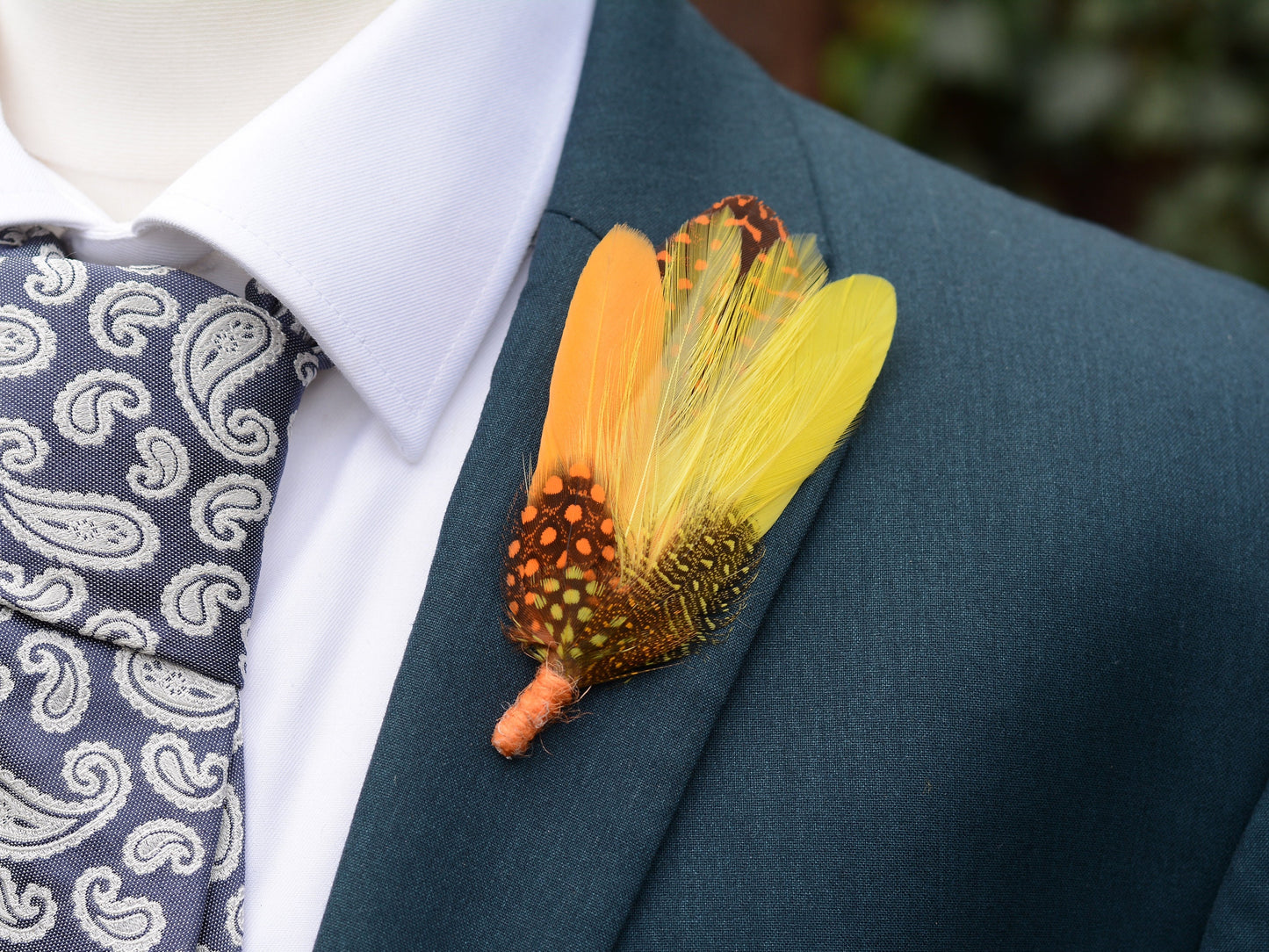 Fall Orange Dyed Feather Boutonniere Pin Small no.204 | Pheasant Feather Lapel | Feather Brooch | Feather Hat Pin