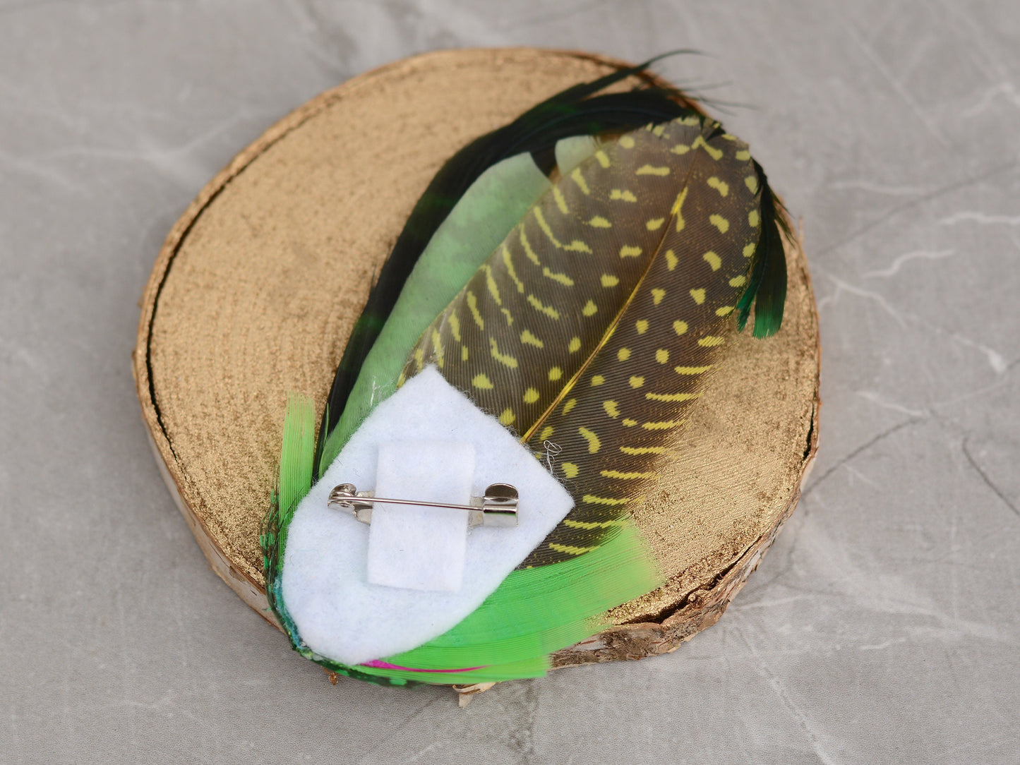 Shades of Green Dyed Feather Hat Pin Small no.163 | Pheasant Feather Boutonniere | Feather Brooch | Feather Hat Pin