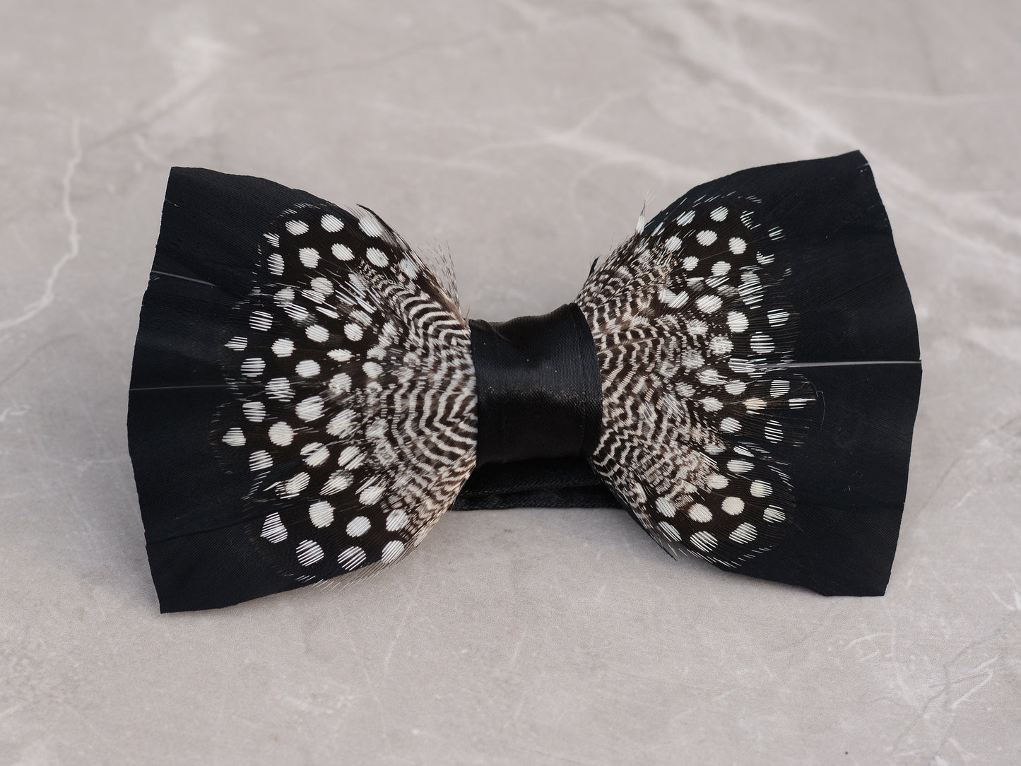 Feather Bow Tie in Black and Polka Dot | Grooms Outfit | Feather Neck Tie | Mens Gift | Black Tie | Wedding | Pheasant Feather Bow Tie
