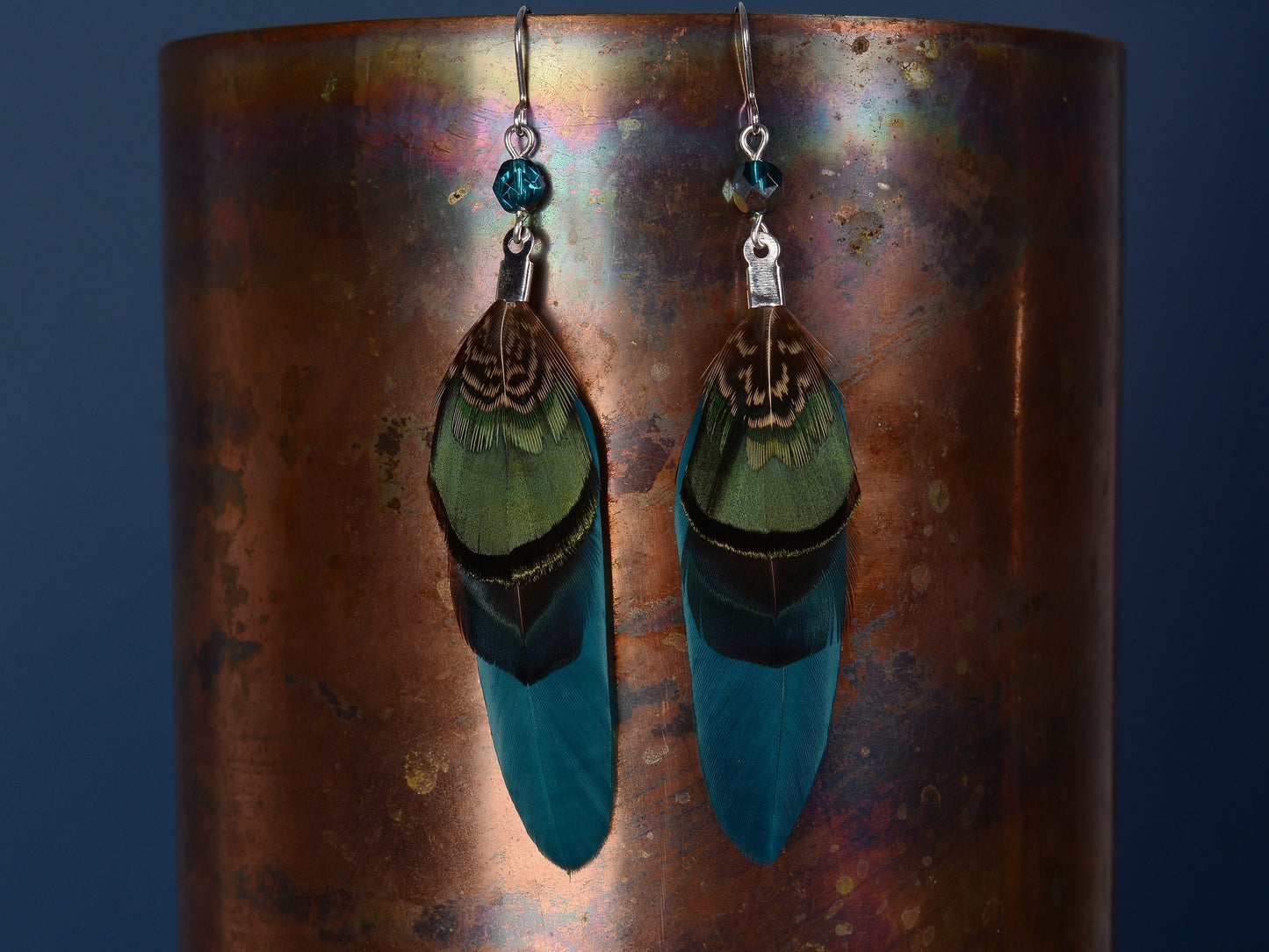 Teal, Blue and Green Pheasant Feather Earrings | Festival Earrings | Feather Jewellery | Festival Jewellery | Drop Earrings