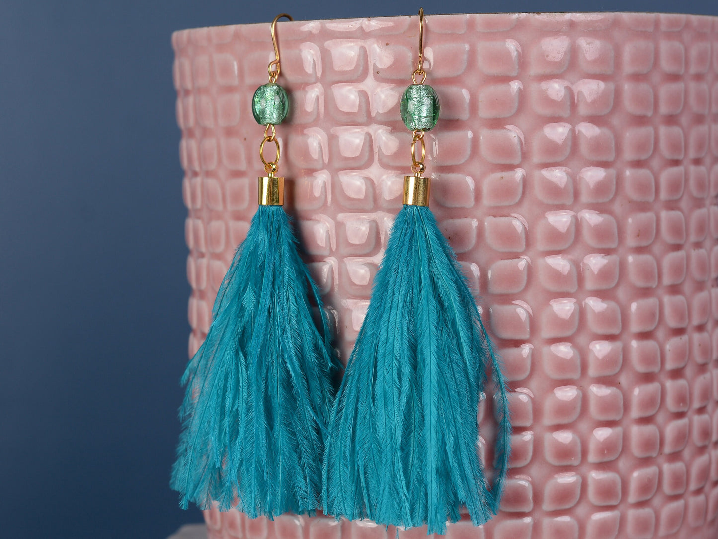 Long Turquoise Ostrich Feather Tassel Earrings | Festival Earrings | Feather Jewellery | Festival Jewellery | Long Earrings
